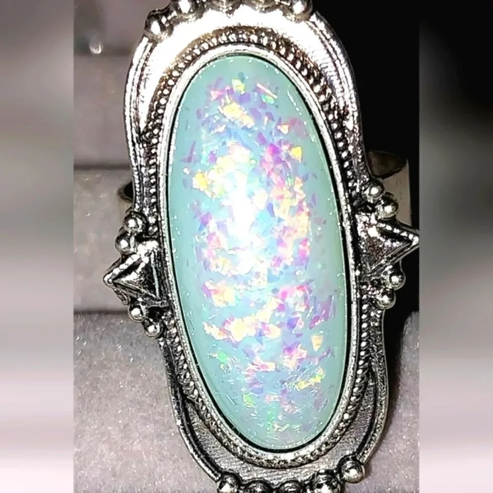 Vintage simulated opal gemstone ring adjustable
